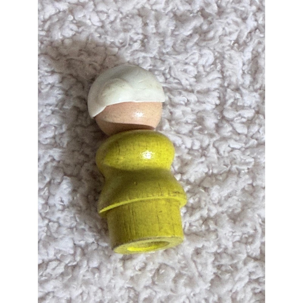 Fisher Price Wood Peg Person Figure White Hair Bun Yellow Body Vintage - Picture 2 of 6